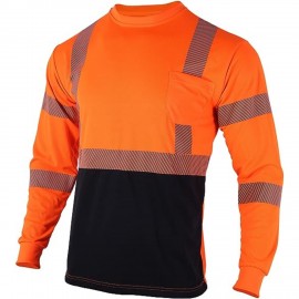 Hi Vis Class 3 Segmented Color Block Reflective Safety Tee Shirt W/ Pocket Logo Printed
