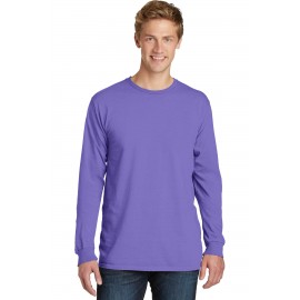 Logo Printed Port & Company Pigment Dyed Long Sleeve Tee Shirt