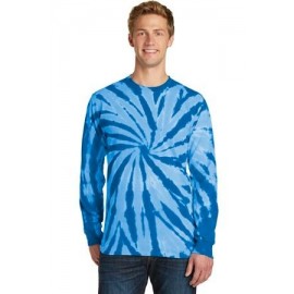 Logo Printed Port & Company Long Sleeve Tie-Dye Tee Shirt