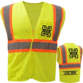 Custom Embroidered Class 2 High Viz Two Tone Reflective Tape Safety Hook & Loop Vest With Pockets
