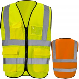 3.8oz. Knitted Class 2 Double Band Reflective Tape Safety Vest with 4 Pockets with Logo