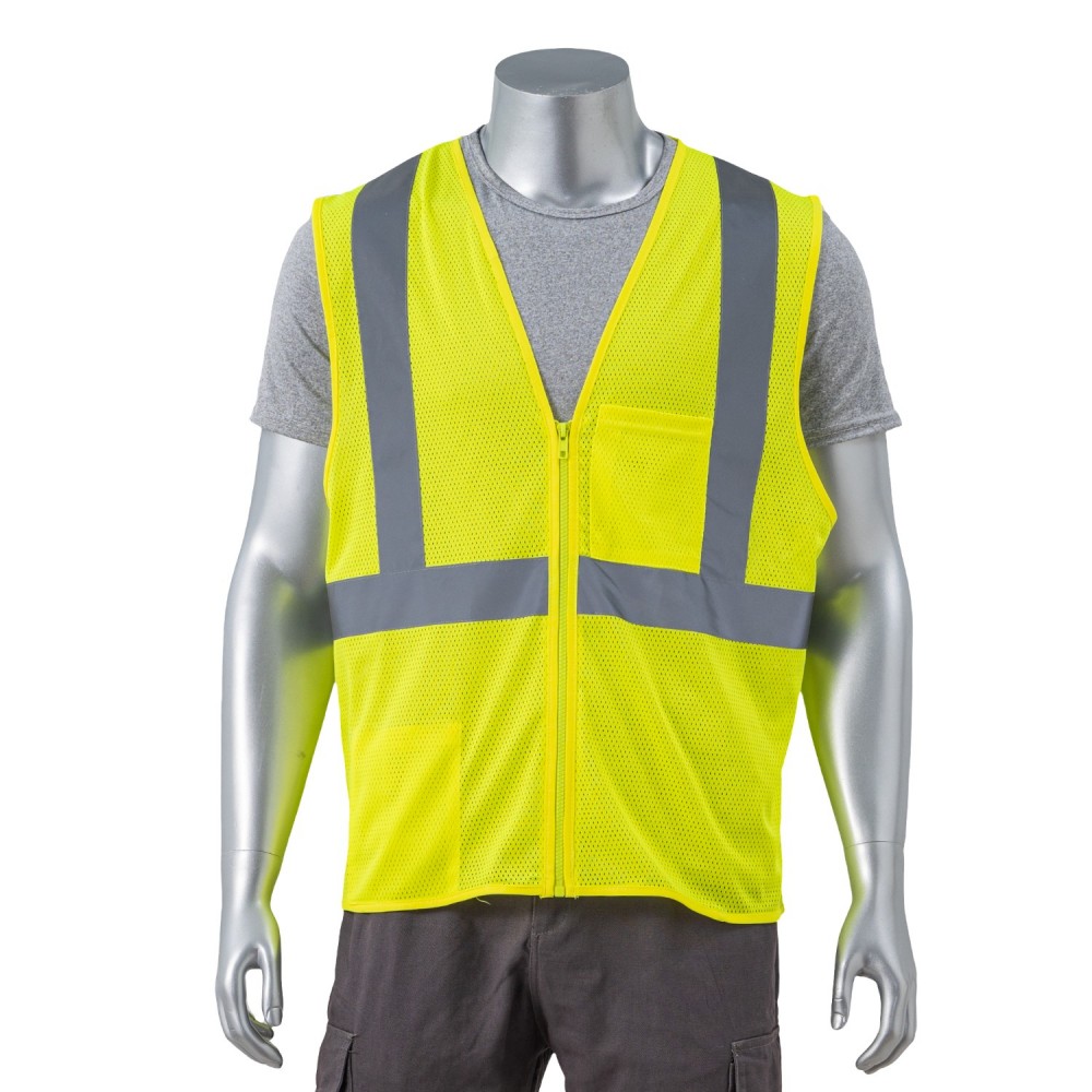 Class 2 Single Band Reflective Tape Safety Zipper Vest With Pocket with Logo