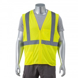 Class 2 Single Band Reflective Tape Safety Zipper Vest With Pocket with Logo