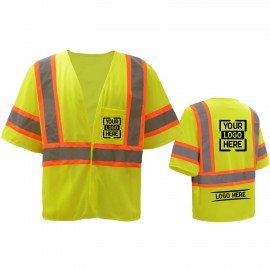 Hi Viz Two Tone Class 3 Reflective Tape Mesh Safety Hook & Loop Vest With 2 Pockets Custom Imprinted  Hi Viz Two Tone Class 3 Reflective Tape Mesh Safety Hook & Loop Vest With 2 Pockets Custom Imprinted