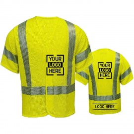 Logo Printed Hi Vis Segmented Tape Class 3 Safety Hook & Loop Mesh Vest With Pockets