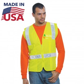 Class 2 USA Made Polyester Safety Zipper Vest with Pockets with Logo