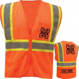 Promotional 3.8 Oz. Polyester Class 2 Two Tone Reflective Tape Safety Vest With Pocket