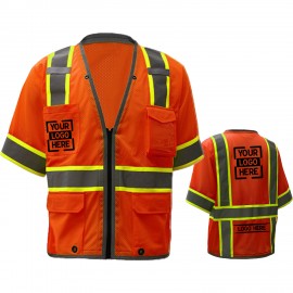 3.8oz. Knitted Class 3 Two Tone Reflective Safety Vest with Dual Mic Tab & 4 Pockets with Logo
