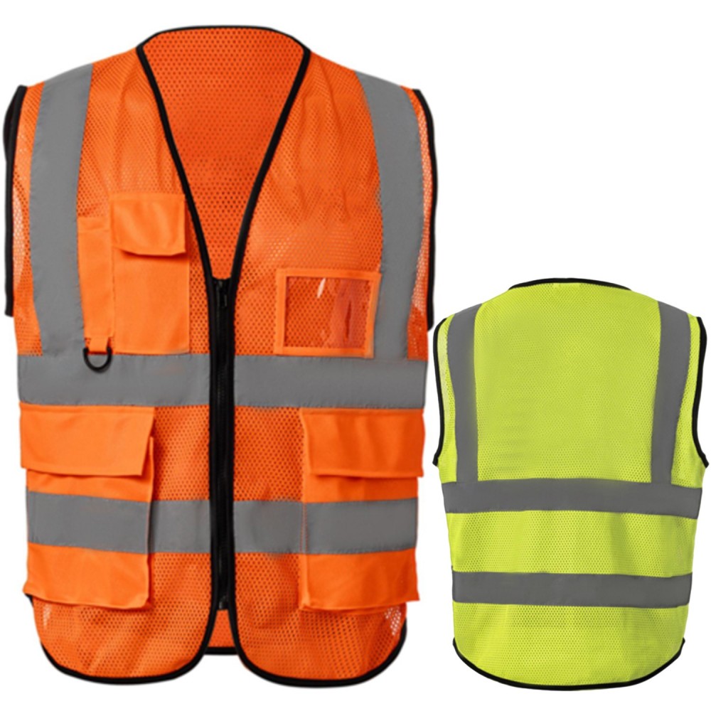 Logo Branded 3.8 Oz. Polyester Double Band Class 2 Reflective Safety Vest With 4 Pockets