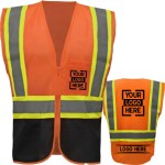 Logo Printed Color Block High Viz Class 2 Reflective Two Tone Safety Zipper Vest With Pockets