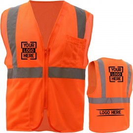 Logo Printed High Viz Class 2 Reflective Mesh Safety Hook & Loop Vest With Pockets