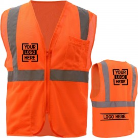 Logo Branded 3.8 Oz. Polyester Class 2 Reflective Tape Safety Vest with Pocket