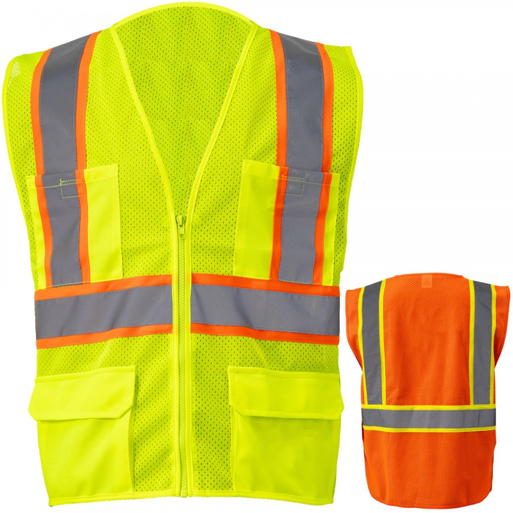 Customized 3.8 Oz. Polyester Class 2 Two Tone Reflective Tape Safety Vest With 4 Pockets Customized 3.8 Oz. Polyester Class 2 Two Tone Reflective Tape Safety Vest With 4 Pockets