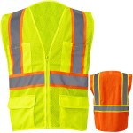 Customized 3.8 Oz. Polyester Class 2 Two Tone Reflective Tape Safety Vest With 4 Pockets