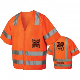 3.8oz. Knitted Class 3 Double Band Reflective Tape Safety Vest With 2 Pockets with Logo