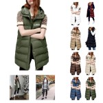 Removable Hood Women's Long Puffer Vest with Logo