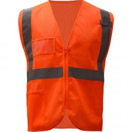 Custom Imprinted Hi Visibility Reflective Mesh Safety Zip Vest With Pockets