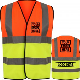 Logo Printed Premium Knitted Hi Vis Color Block Class 2 Safety Loop & Hook Vest